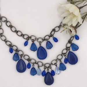 blue beaded statement necklace